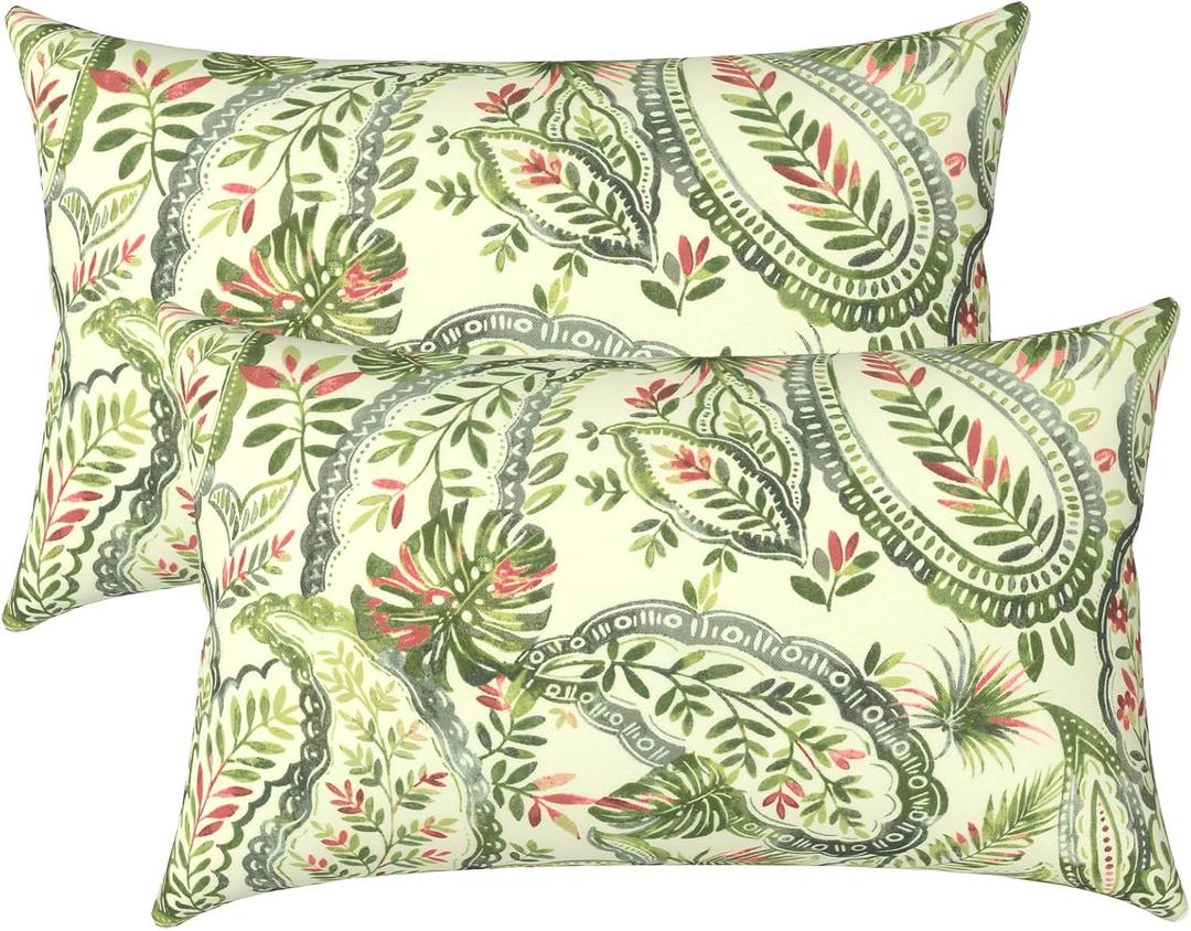 LVTXIII Outdoor/Indoor Lumbar Pillow Covers, Patio Decorative Lumbar Pillow Covers, All Weather Cushion Cases for Sofa, Patio Couch Decoration 12"x20", 2 Pack, Faylinn Shadow Paisley