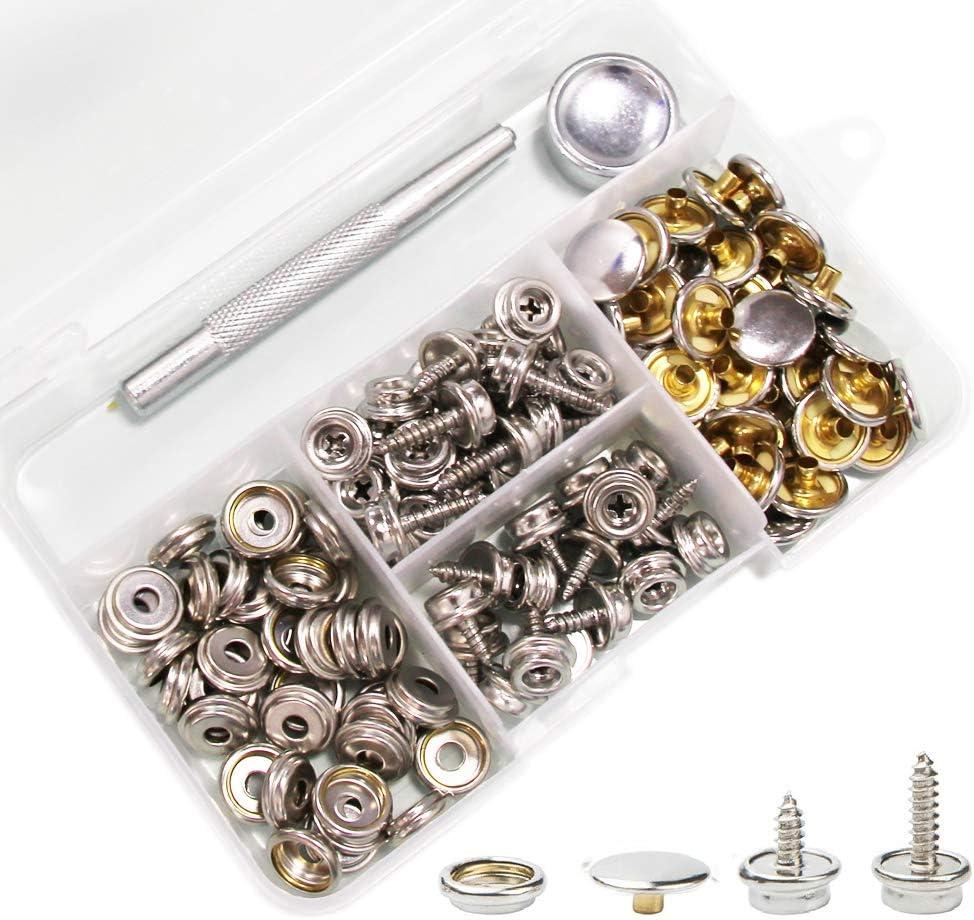 Snaps Kit for Boat Cover,Canvas Screws Snaps Buttons Tool Marine Grade Sewing Fastener with 2Pcs Setting Tool (60pcs)