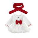 Baby Girl Christmas Outfit Newborn Snowman Romper Dress Cute Fuzzy Warm Onesie Infant Winter Bow Velvet Clothes (A Bow White, 0-3 Months)
