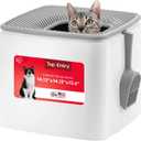 IRIS USA Cat Litter Box Top-Entry Square Top Entry Litter Box with Scoop, Enclosed Litterbox with Odor Control, Dog Proof Covered Litter Box Design, Easy to Clean, White/Gray