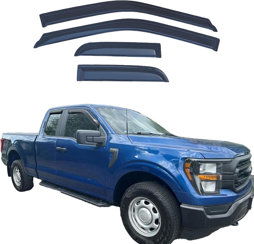 Tape On Window Visors Compatible with 2015-2025 Ford F-150 Extended Cab (SuperCab),2017-2025 F-250/350 SuperDuty Super Cab,Side Vent Window Deflector Rain Guard Shade,Truck Accessories-4pcs