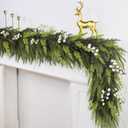 Artificial Spring Greenery Garland, 6 Ft by 10" Green Artificial Real Touch Pine Garlands with Realistic Norfolk Cedar Berries Vines Decor, Greenery Garland Home Mantle Indoor Outdoor Decoration