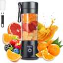 Portable Blender Cup,Electric USB Mini Juicer Blender For Shakes and Smoothies, Juice,380ml, Six Blades Great for Mixing,Black
