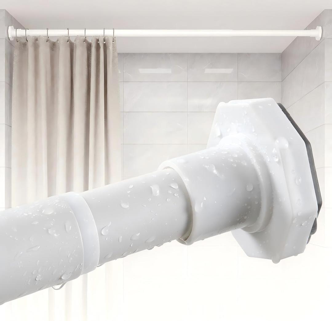 ALLZONE Tension Shower Curtain Rods No Drilling, 29 to 85 Inches, Spring Loaded Curtain Rods for Windows, Adjustable Shower Rod for Bathroom, Heavy Duty Tension Rod Fits Various Wall Types, White