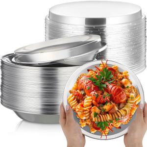 25 Pack 9 Inch Heavy Duty Aluminum Pie Tins Bulk with Lid, Oven and Freezer Safe Disposable Pie Pizza Pan Dessert Baking Cups Ideal for Restaurants Bakeries Christmas Party Supplies (Silver)