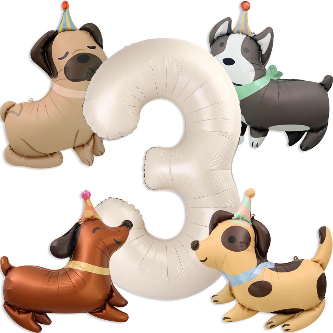 Animal Dog Balloons Puppy Balloon 40 Inch Cream White Number 2 Balloons for Dog 3rd Birthday Decorations Dogs Birthday Party Supplies
