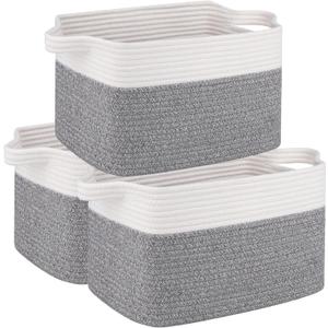 OIAHOMY 3 Pack Storage Basket for Organizing, 13''X9.85''X8.7'' Storage Bins,Woven Basket Basket with Handles, Toy Storage Basket Bin,Stylish Room Decor Basket, White & Grey variegated