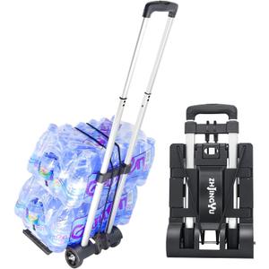 Folding Hand Truck Aluminum Trolley,Small Dolly, Foldable Hand Cart Collapsible 2 Wheel Luggage Trolley Dolly Expandable Large Chassis Foldable into Backpack