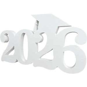 Class of 2026 Decorations Wood Centerpieces 13x7inch Double-sided Hollow Design White Graduation Party Table Decorations for Home Office Class of 2026 Tabletopper