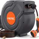 Upgraded Retractable Garden Hose Reel 5/8 inch x 100 ft Wall-Mounted 9 Pattern Nozzle Any Length Lock Automatic Slow Return 180 Swivel UV Resistant Heavy Duty Hose Reels for Outside