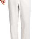 ISEEGZ 30" Men's Linen Pants Casual Dress Pants Drawstring Lightweight Business Trousers with 4 Pockets Beach Summer (White, M)