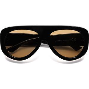 Trendy Aviator Sunglasses Women's Men's Retro 90s Rectangle Wrap Shades Oversized Style AR82372 (C3 Black/Light Brown)