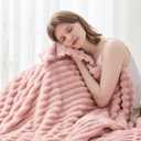 NEWCOSPLAY Super Soft Throw Blanket Pink Premium Silky Flannel Fleece 3D Ribbed Jacquard Lightweight Bed Blanket All Season Use (Pink Ribbed, Throw(50"x60"))
