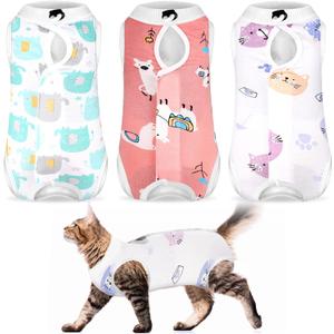 Nuanchu 3 Pieces Cat Recovery Suit Kitten Recovery Suit E-Collar Alternative for Cats and Dogs Abdominal Skin Anti Licking Pajama Clothes Sets(Cute Pattern,Medium)