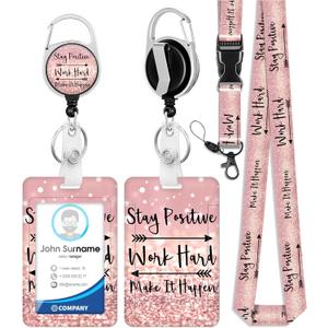 Plifal ID Badge Holder with Lanyard and Retractable Badge Reel Clip, Inspirational Quote Card Name Tag Lanyard Vertical ID Protector Bage Clips for Nurse Nursing Doctor Teacher Student() (Cute-25)