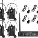 Debra Audio Pro UHF 4 Channel Wireless Microphone System with Cordless Handheld Lavalier Headset Mics, Metal Receiver, Ideal for Karaoke Church Party (with 4 Bodypack (A))