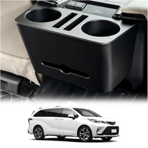 Axinda Car Cup Holder Paper Drawer Storage Box for Toyota Sienna 2024-2025, Multi Functional Paper Box for Car Middle Rown, Black Color, 1 PC (Water Cup Storage Box for Sienna 21-25)