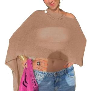 Yoawdats Women Sheer Poncho Shrug Lightweight See Through Knitted Mesh Shawl Y2k Asymmetrical Poncho Tops Cover Ups