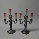 JOYIN 2 Pcs Skull Candelabra Halloween Decorations Indoor LED Lights Flameless Candles Holder, Scary Haunted House Mansion Decor for Table Home Party