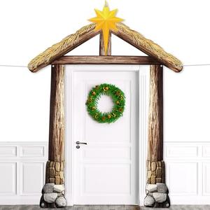 Nativity Stable Porch Banners Religious Christmas Door Decoration Xmas Nativity Stable Scene Hanging Backdrop Religious Porch Signs Manger for Church Winter Holiday Xmas Photo Props Party Decor
