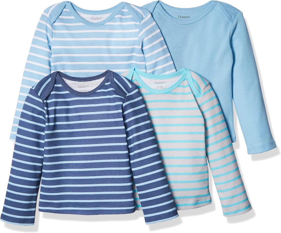 Hanes Baby Long Sleeve T-shirt, Ultimate Flexy Knit Tee for Boys & Girls, 4-Pack (White)