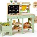 Frogprin Mud Kitchen for Kids, Outdoor Play Kitchen with Insect Observation Box & Planter Box, Kitchen Accessories, Gardening Tool Toy, Removable Sink Faucet, Wooden Pretend Kitchen for Boys Girls 3+, 42.52 x 32.68 x 12.99 inches