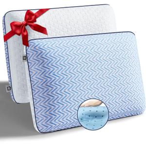 Gel Memory Foam Pillows Standard Size Set of 2, Medium Firm Orthopedic Pillow for Neck, Shoulder Pain Relief, Cooling Support for Side, Back, Stomach Sleepers, Breathable Washable Cover (White)