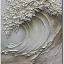 V-inspire 3D Textured Ocean Wave Canvas Wall Art, 30 x 45 inches, Hand-Painted with Wood Frame, Modern Abstract Grey