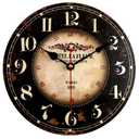 Mrocioa 12 inch Round Black Paris Decorative Wall Clock with Big Arab Numerals, Retro Wood Wall Clocks for Living Room,Office and Kitchen,Colorful Quality Quartz Quiet Round Hanging Clock