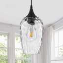 Glass Pendant Lights Kitchen Island, Black Pendant Light Fixtures with Hand-Blown Clear Glass Modem Farmhouse Hanging Light for Kitchen Sink Dining Room Bedroom