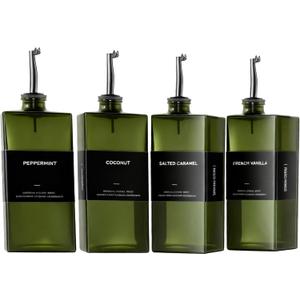 WISIMMALL Olive Oil Dispenser Bottle For Kitchen, 17OZ UV-Blocking Oil And Vinegar Dispenser Set Of 4, Soy Sauce Cooking Oil Dispenser with 4 Stainless Steel Pourers & 44 Labels