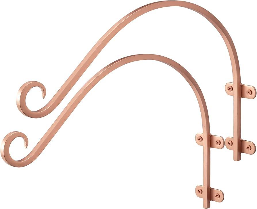 Monarch Abode Plant Hangers – Wall Mount Plant Hooks for Hanging Baskets, 14 Inch Metal Brushed Copper Fence Wall Plants Hanger for Outdoor Indoor, Flower Pot, Bird Feeder, Wind Chime Bracket, 2 Pack