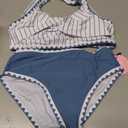 HOZIY Teen Girl Swimsuit Kids Blue Stripe Bikini Sets Two Piece Tween Whip Stitch Crisscross Tie Back Juniors Swimwear Bathing Suit Size 9-10