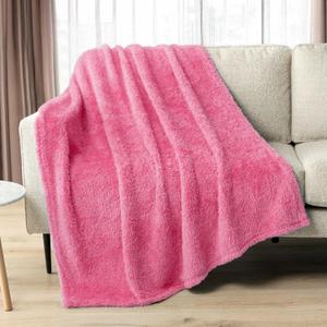 PAVILIA Sherpa Throw Blanket for Couch Sofa, Pink Fluffy Warm Plush Blanket for Twin Bed, Cozy Super Soft Lightweight Throw, Fuzzy Decorative Blanket, All Season Home, 60x80