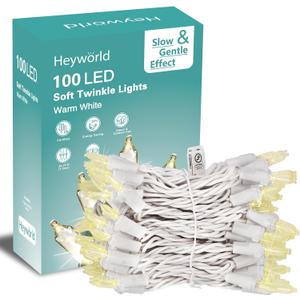 Heyworld Soft Twinkle Lights,100 Led Slow Twinkling Christmas Lights on White Wire Cord, UL Approved 27 Ft, Connect Up to 25 Sets,Indoor Outdoor Use,Warm White