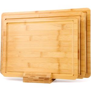 Bamboo Cutting Board Set of 3 With Holder Extra Large Bamboo Chopping Board for Kitchen Charcuterie Boards Bread Cheese Fruit Bread Cheese Meat