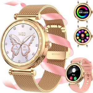 Smart Watch for Women, HD AMOLED Display Fitness Tracker Bluetooth Make/Answer Call, 1.19" Watches with 110+ Sports Modes/Heart Rate/Sleep Monitor/SpO2, Smartwatch IP68 Waterproof for Android iOS (Rose Gold)
