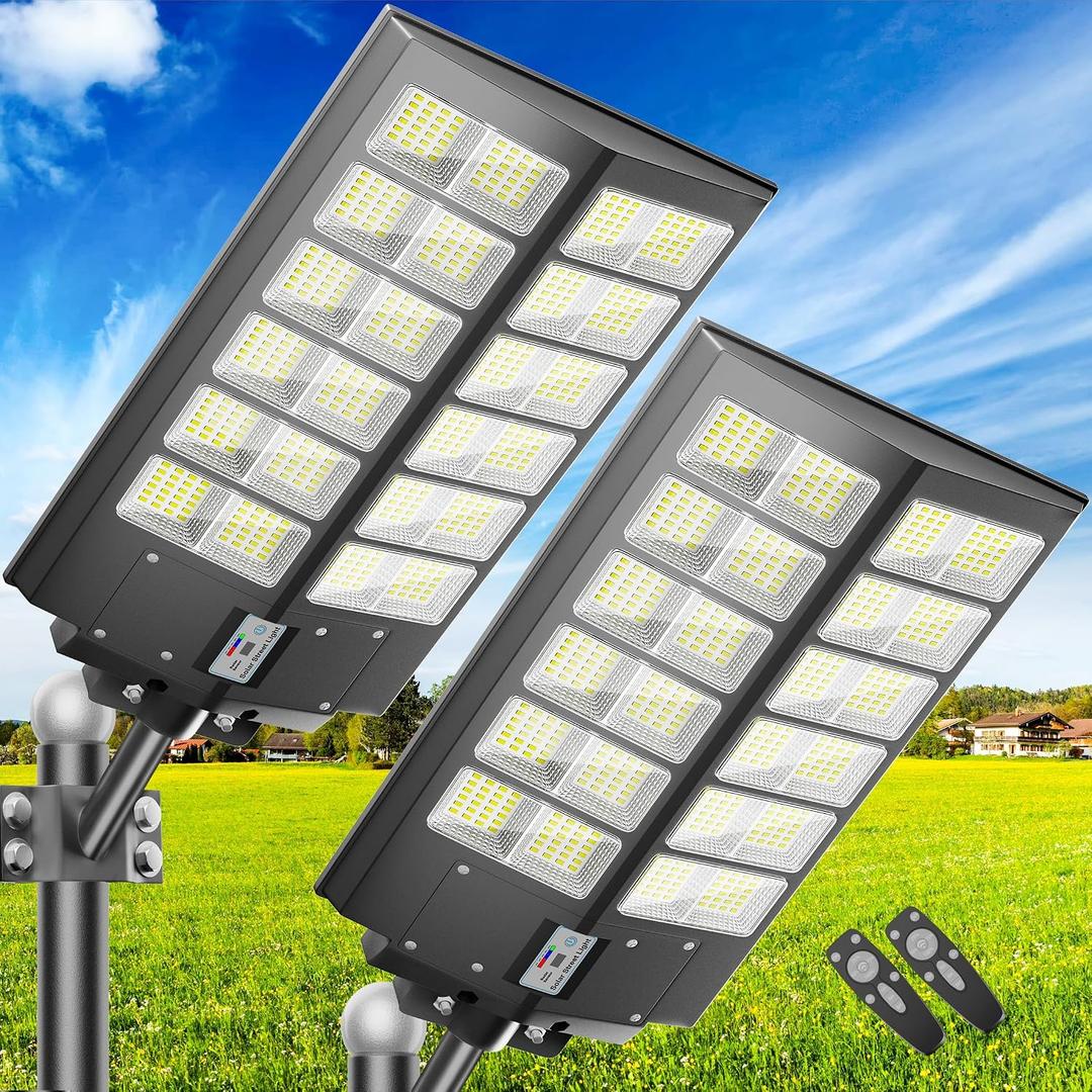 Outdoor Solar Street Light with Remote, All-in-One Solar Area Lighting, Pole/Wall Mount, Weather-Resistant Security Light for Driveway & Backyard