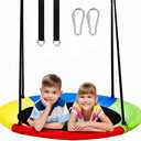 40 Inch Saucer Tree Swing for Kids Outdoor, Textilene Fabric Tear & UV Resistant Waterproof, Round Disc Circle Swing with Adjustable Hanging Straps, Swing Set for Backyard Garden Playground, Rainbow