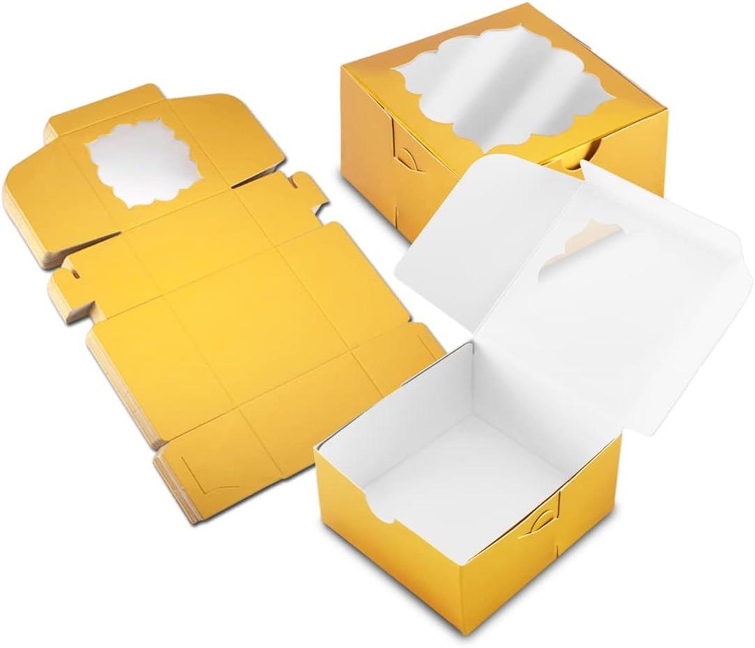 50 Pack Gold Bakery Boxes with Window 4x4x2.5 inches Pastry Boxes for Birthday Baby Shower Party 50 Pack Gold Bakery Boxes with Window 4x4x2.5 inches Pastry Boxes for Birthday Baby Shower Party
