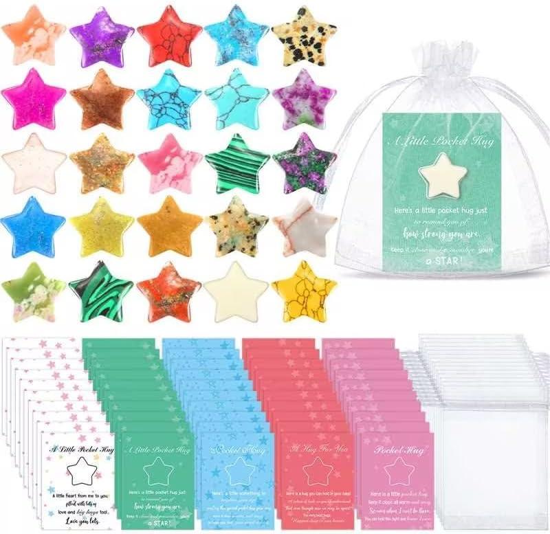 Tondiamo 60 Sets Pocket Hug Token for Graduation, 0.8 in Natural Star Worry Stones with Cards and Organza Bags, Class of 2026 Pocket Tokens Star for Friend, Graduate Teacher