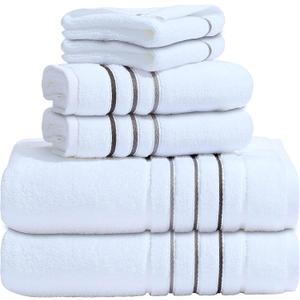 Bath Towels Set for Bathroom Luxury 6-Piece Cotton Towels, Soft Absorbent & Quick Dry, 600 GSM Bath Towels for Bathroom, Hotel Spa Quality (2 Bath, 2 Hand, 2 Washcloths, White Grey Stripe)