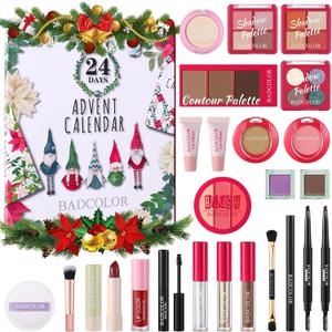 Makeup Advent Calendar 2025, 24 Days Christmas Countdown Calendar Surprise Gift Kit, Xmas Holiday Festival Cosmetic Starter Makeup Set with 24 Beauty Boxes for Women Girls Teens