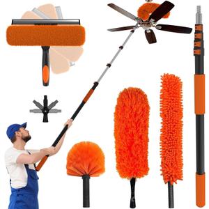 Buyplus 26FT Reach Dusting Kit, Long Duster with 5-20FT Extension Pole for High Ceilings, Cobweb Duster, Microfiber Duster, Window Squeegee, Extendable Duster Cleaning Kit