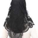 Bozidol Triangle Catholic Chapel Mantilla Veils - Short Camellia Embroidery Latin Mass Scarf Church Lace Veil with Gift Box (Black)