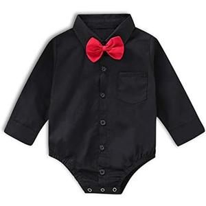 SOBOWO Infant Baby Boy Formal Dress Shirt Bodysuit Long Sleeve Button Up One-Piece Collar Romper Jumpsuit Wedding Party 0-3M
