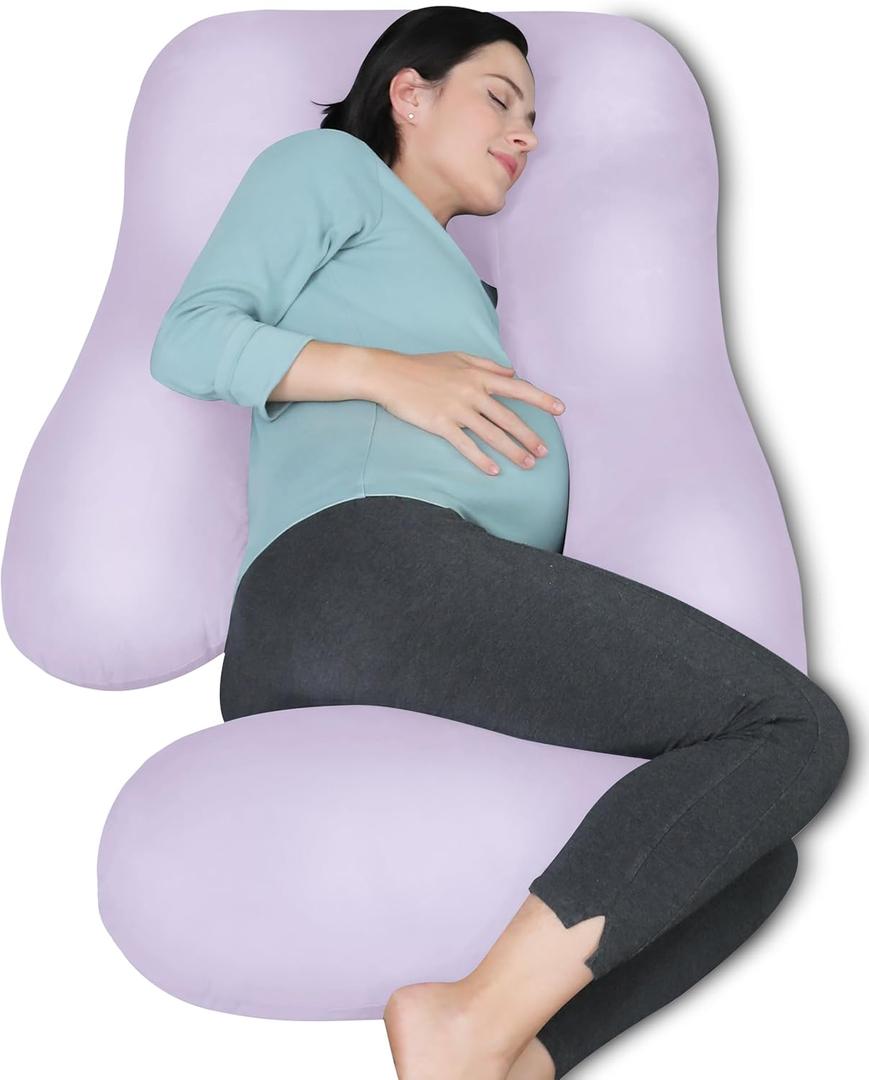 MOON PARK Pregnancy Pillows for Sleeping - U Shaped Full Body Maternity Pillow with Removable Cover - Support for Back, Legs, Belly, HIPS - 57 Inch Pregnancy Pillow for Women - Purple
