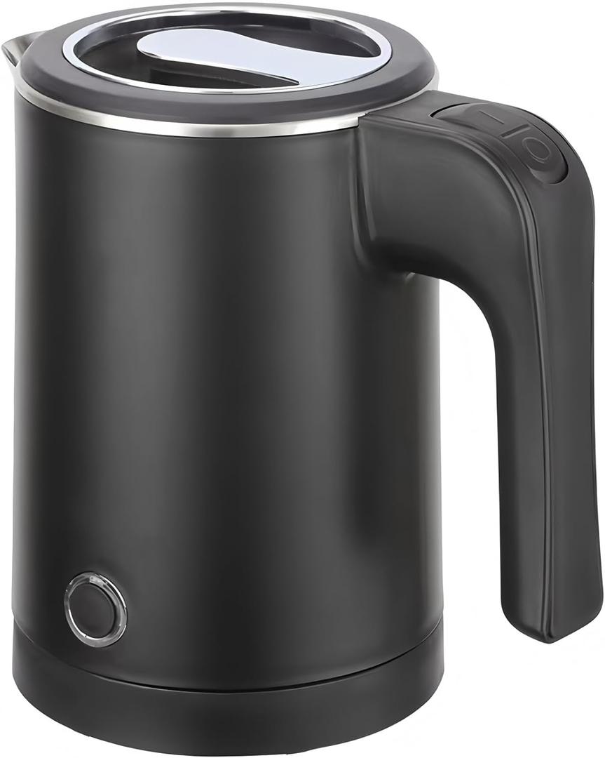 0.5L Small Portable Electric Tea Kettle Stainless Steel, Travel Mini Electric Coffee Kettle, Hot Water Boiler Heater for Business Trip, Camping, Travel, Office (Black)