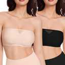 HBselect Strapless Bras for Women Seamless Non-Slip Silicone Padded Bandeau Bra Comfort Wireless Tube Top Bralette (Large, Nude+black)