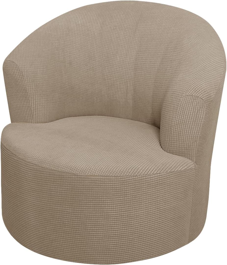 SZJIAHTM Round Club Swivel Barrel Chair Cover Modern Accent Round Club Armchair Slipcover Soft Stretch Chair Covers for Living Room (One Size, Tan)